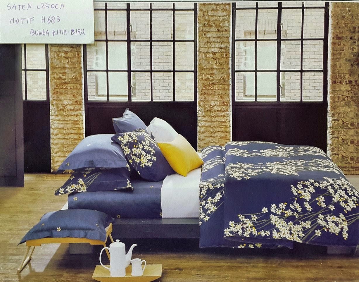 Sprei Jepang Cantik Motif Bunga Putih Biru