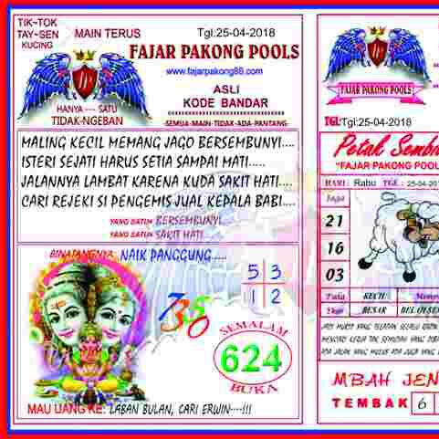 Kode Syair Fajar Pakong Pools 26 April 2018