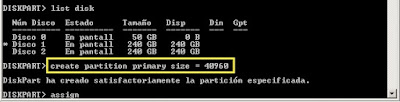 comando create partition de DiskPart