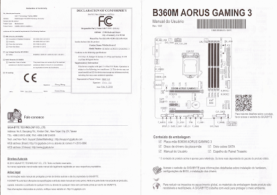 Fotos do manual simplificado e da placa mãe B360M AORUS GAMING 3