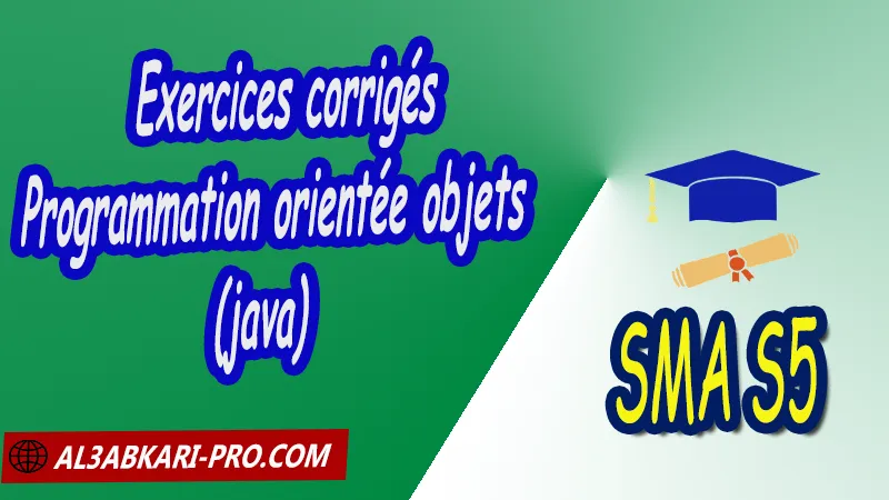 EXERCICES CORRIGES DE MODULE INFORMATIQUE 5 PROGRAMMATION ORIENTEE OBJETS (JAVA), SMA S5 PDF Informatique 5 programmation orientée objets (java) Sciences Mathématiques et Informatiques Applications Semestre 5 SMA S5 java programmation classe polymorphisme objets Application Interaction Réutiliser étendre Héritage généricité encapsulation abstraction de données Cours de Programmation orientée objets (java) sma s5 Résumé cours de Programmation orientée objets (java) sma s5 Exercices corrigés de Programmation orientée objets (java) sma s5 Série d'exercices corrigés de Programmation orientée objets (java) sma s5 Contrôle corrigé de Programmation orientée objets (java) sma s5 Examens corrigés de Programmation orientée objets (java) sma s5 Travaux dirigés td de Programmation orientée objets (java) sma s5 Modules de Semestre 5 Sciences Mathématiques et Applications Faculté Science Université Faculté des Sciences Facultés des sciences et Techniques