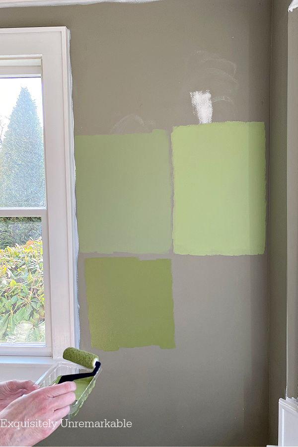 Benjamin Moore Green Paint Samples on the wall