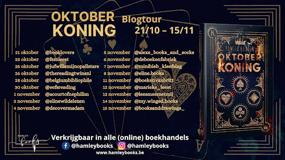 Overzicht van deelnemende blogs aan de blogtour georganiseerd door uitgeverij Hamley Books rond Oktober Koning van Pamela Sharon