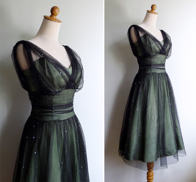 vintage 50's ruched lace tulle party dress