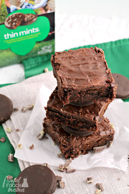 These Easy Thin Mint Stuffed Brownies are stuffed with your favorite Girl Scout cookies & a double dose of Andes mints. A chocolate & mint lover's dream come true.