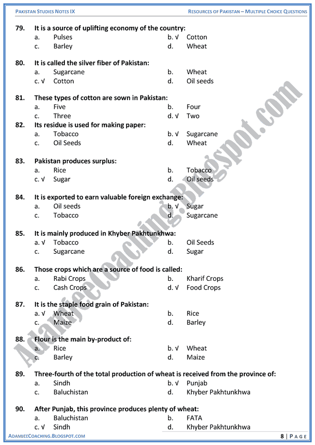 resources-of-pakistan-mcqs-pakistan-studies-ix