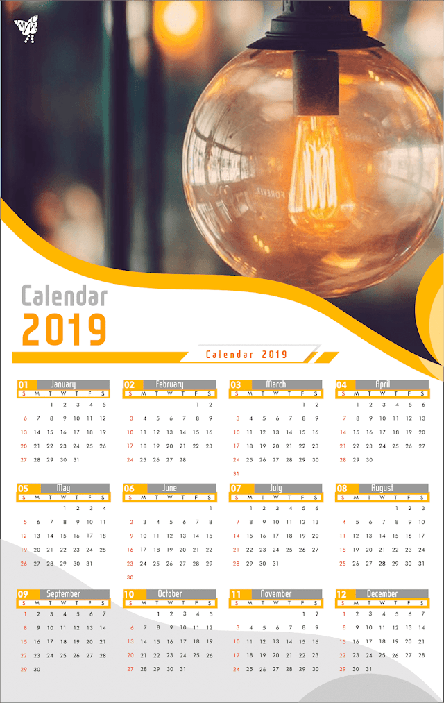 002 Calendar 2019 Printable vector cdr