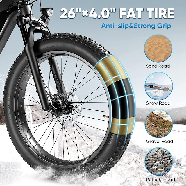 Roadvo Adults Fat Tire Electric Mountain Ebike Mountain-Bikes