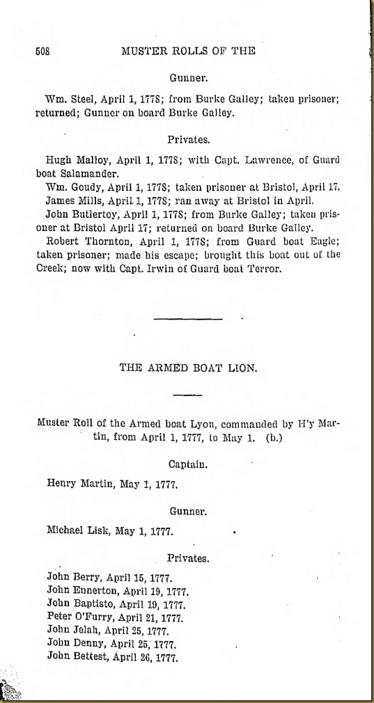 Pennyslvania Archives Series 5 Volumne I Muster Rolls of the Pennsylvania Navy 1776-1779  page 508