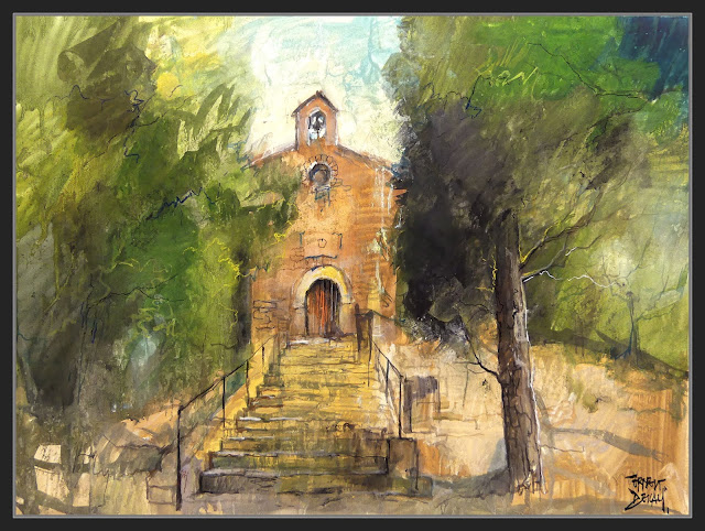 SANTPEDOR-PINTURA-ERMITA-SANT FRANCESC-PAISATGES-ARBRES-TARDOR-ERMITES-CATALUNYA-PINTOR-ERNEST DESCALS-