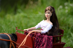 Boho floral burgundy skirt for Barbie doll