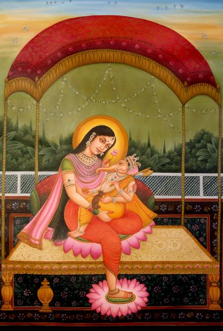 God Ganesha With Mother Parvati