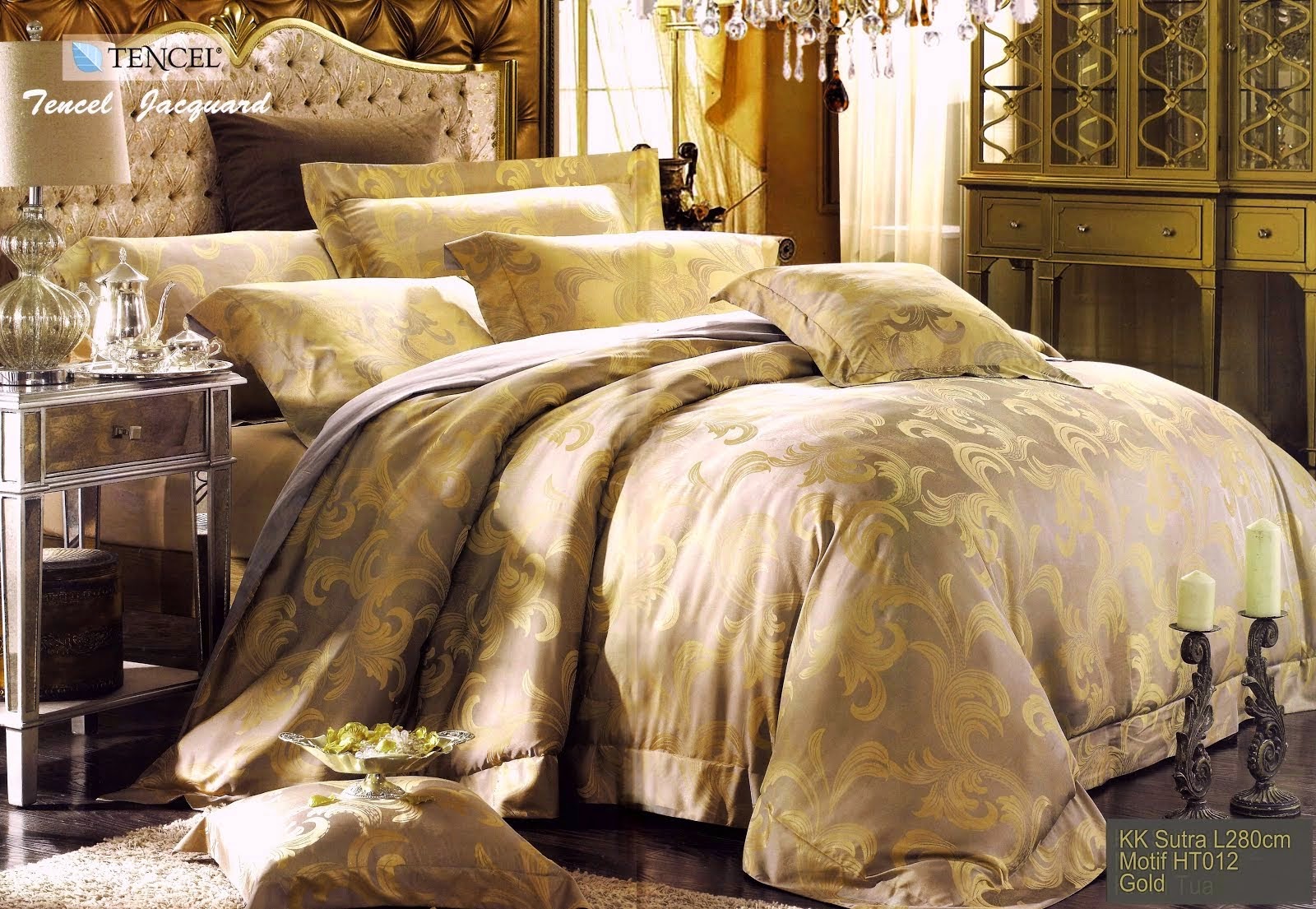 Sprei Kingkoil Sutra Motif Ukir Gold