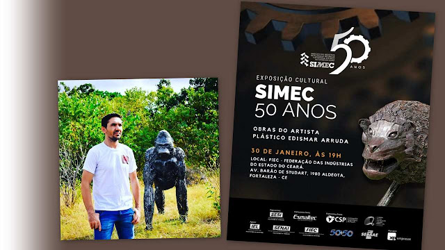 O autor e cartaz alusivo à Exposição “SIMEC 50 anos”.