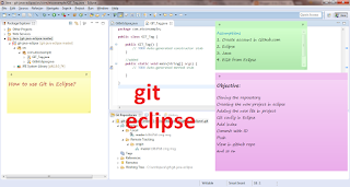 How to configured and use the Git in Eclipse with Java project with step by step example, code and tutorials. Clone, Git, Repository, DVCS, Programming, Computer, Software, Branches, Tag, Remote, Local, .gitignore, Commit, SHA, id,   master, HEAD, origin, Index, push, pull, fetch and about git, How to.