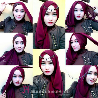 Tutorial Hijab Segi Empat Untuk Lebaran Idul Fitri - hijab segi empat paris atau shifon / sifon / chifon memakai headpiece