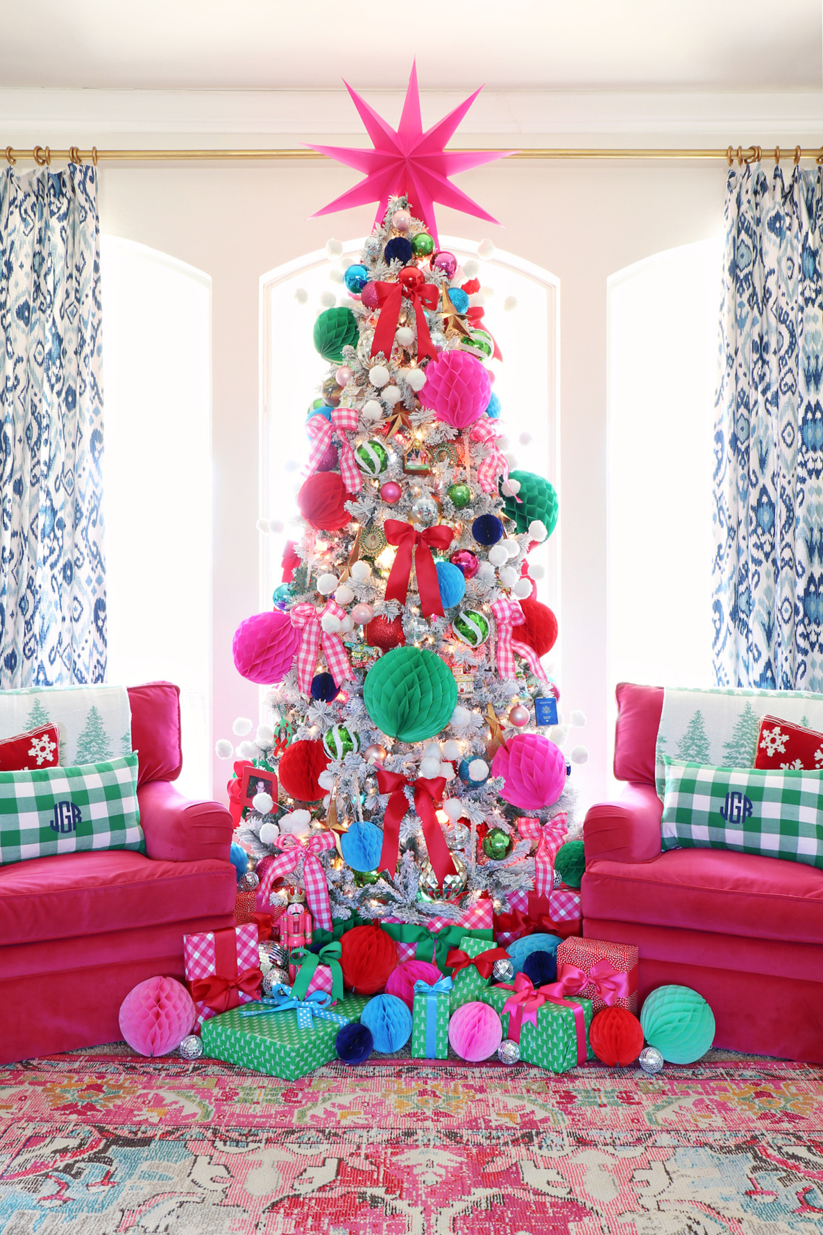 Colorful Christmas Tree Decorations with Bright Colored Ornaments