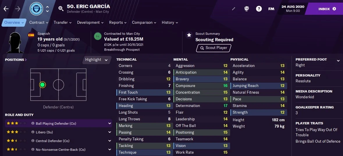 Eric Garcia Football Manager 2021 FM21