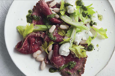 Beef carpaccio with cannellini beans and celery 