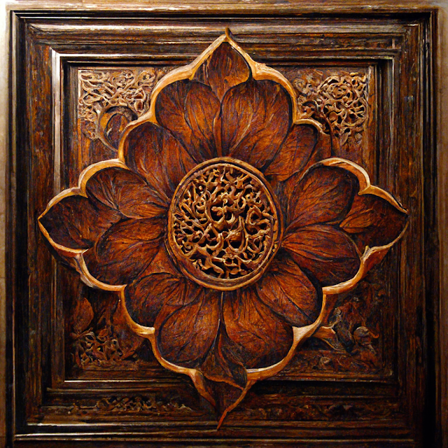 Indian Decorative Floral Pattern Carved in mahogany wood panel