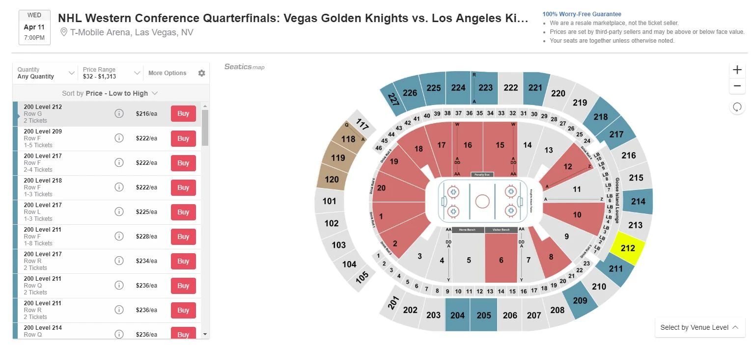 Stanley Cup Playoffs Game 1 Ticket Prices Ranked