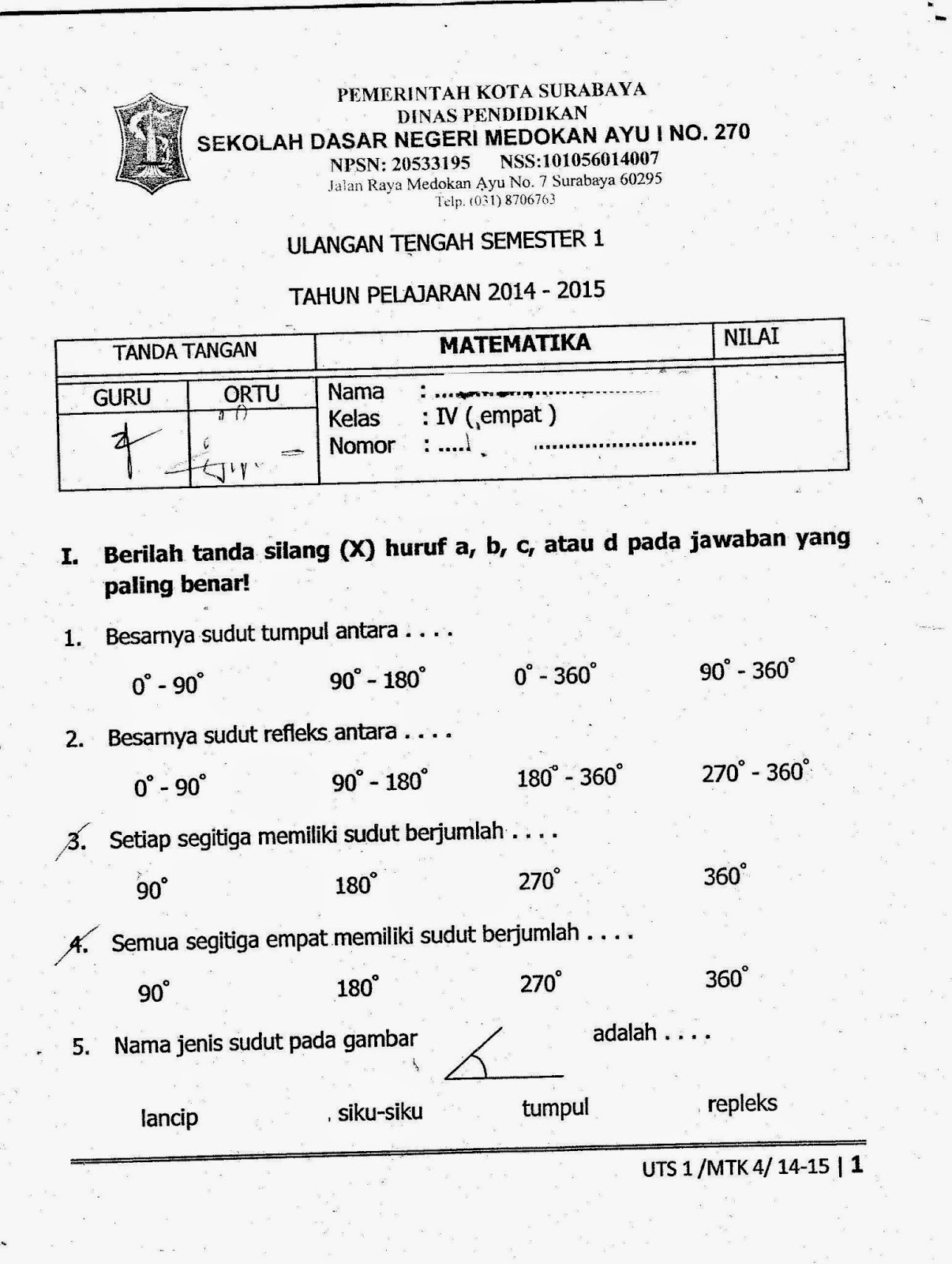 Soal Uts Sd Kelas 4 Semester 1 2013 filecal