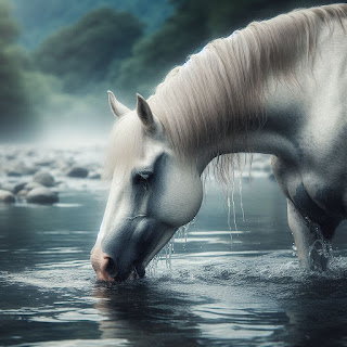 caballo-blanco-tomando-agua-en-el-lago