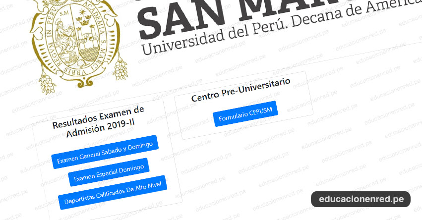 UNMSM Publicó Resultados Admisión San Marcos 2019-2 (Examen Domingo 10 Marzo) Lista de Ingresantes - Universidad Nacional Mayor de San Marcos - www.unmsm.edu.pe