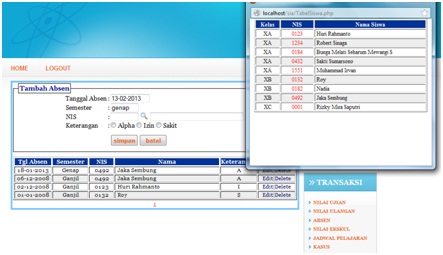 data absensi siswa pada sistem informasi akademik sekolah berbasis web 