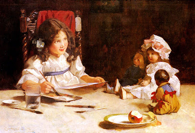 Victorian girl painting portrait of her dolls - Carlton Alfred Smith