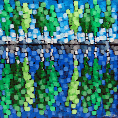 Summer Shores No. 1 painting by artist aaron kloss pointillism, sivertson gallery, painting of reflections