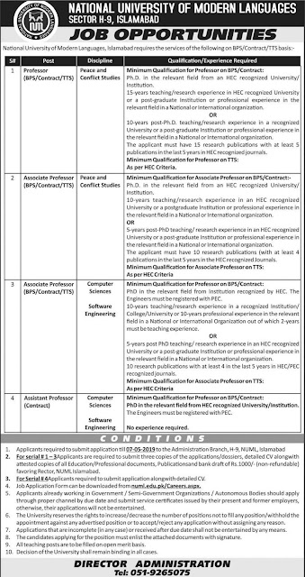 National University NUML Islamabad Jobs 2019