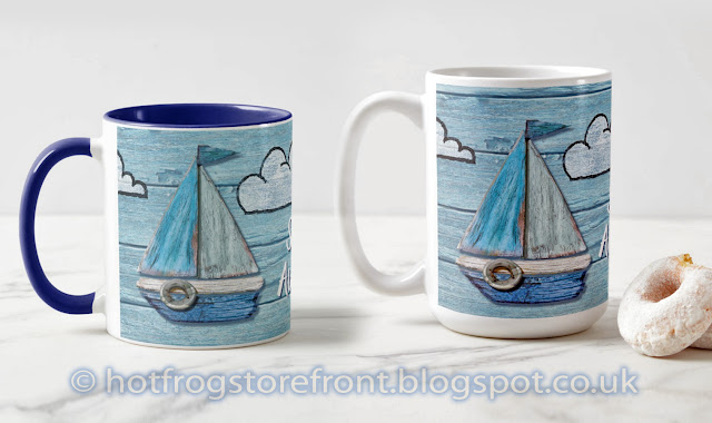 Photograph of mugs in Driftwood Beach design