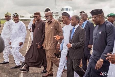 Ondo Election: Vice President Osinbajo Makes Stop-over in Akure to Greet Akeredolu (Photos)