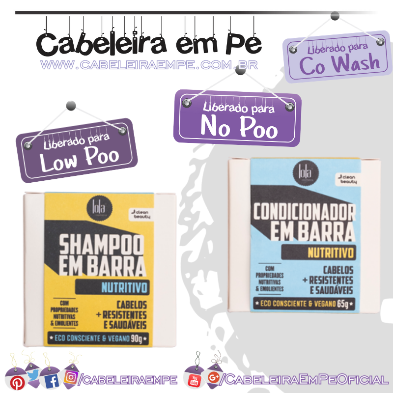 Shampoo (Low Poo) e Condicionador (No Poo e Co wash) em Barra Nutritivo - Lola