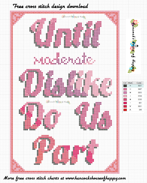 Be My Anit-Valentine! Sarcastic Til Death Do Us Part Free Cross Stitch Pattern