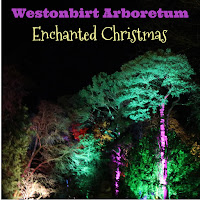 Westonbirt Arboretum lit in different colours, with title overlaid