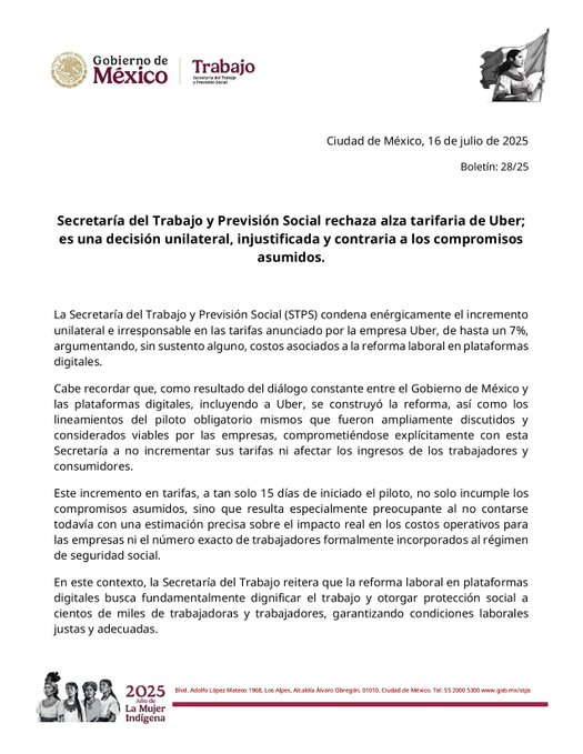 Gobierno federal rechaza aumento a las tarifas de Uber