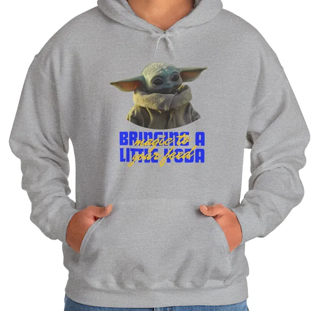 A Hoodie With Star Wars Yoda Baby Wearing Coat and Caption Bringing a Little Yoda Magic to Your Feed