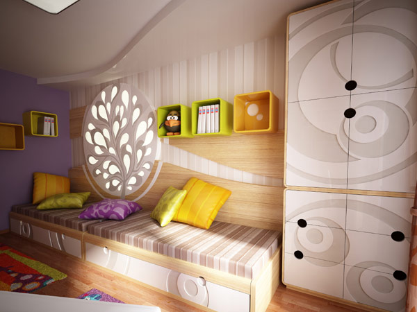 Kids bedroom design look with bright color colored textures-4