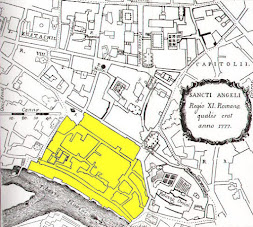 The ghetto is the area highlighted  adjoining the river Tiber