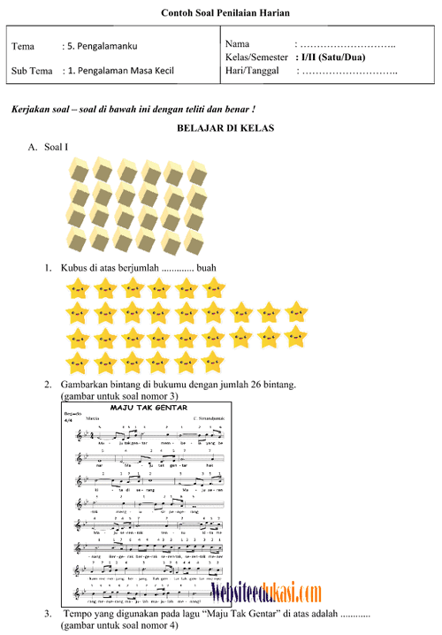 Soal Uh Kelas 1 Tema 5 6 7 8 Semester 2 K13 Revisi 2017