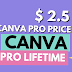 Canva Pro Price : $ 2.5 For A Lifetime Subscription