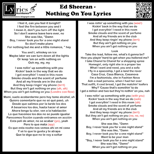  Ed Sheeran - Nothing On You Lyrics | lyricsassistance.blogspot.com