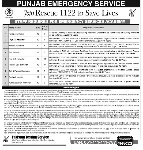 Rescue 1122 jobs Punjab 2021 | rescue 1122 jobs 2021 Punjab online apply
