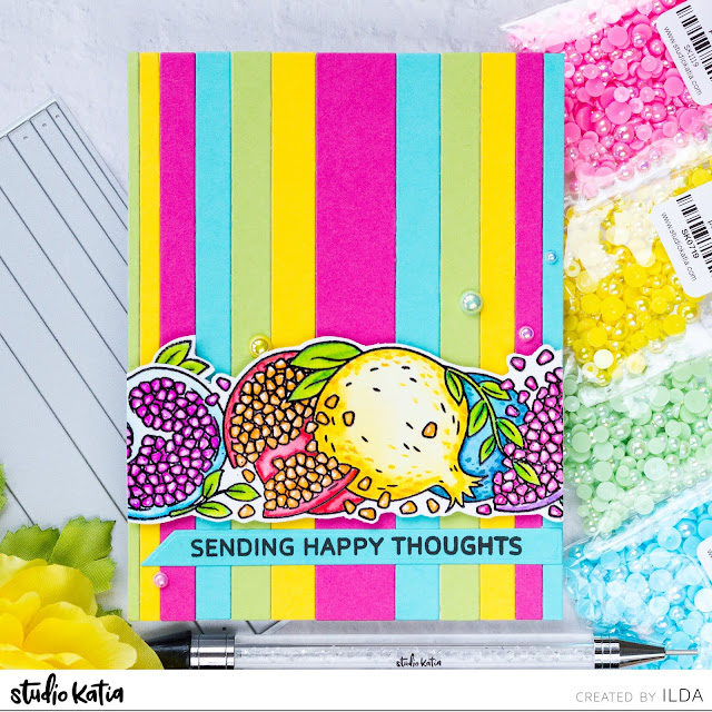 Sending Happy Thoughts Colorful Pomegranate Trimmings Card | Studio Katia