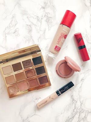 tarte eyeshadow palette bloom rimmel foundation lipstick maybelline concealer blush makeup beauty blogger blog review beginner minimalism 