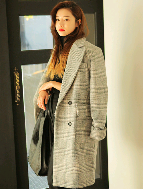 Chic Formal Double-Breasted Checkered Coat