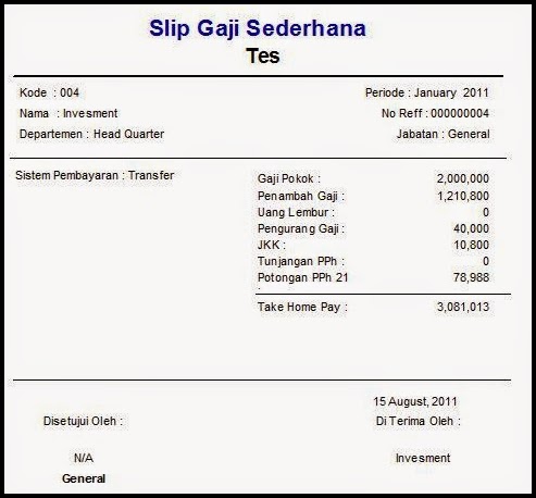 Contoh Slip Gaji Bulanan Karyawan Swasta  Terbaru 2015