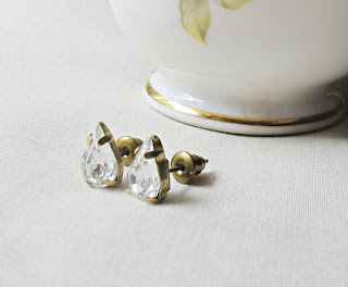 image vintage rhinestone earrings ear studs crystal clear handmade two cheeky monkeys teardrop